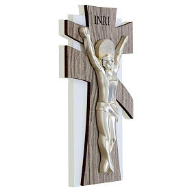 Grey oak wood cross with stylized Christ, Valenti Argenti 17x11 cm