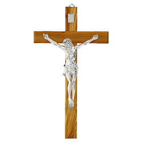 Crucifix olivier corps résine argentée Valenti 25 cm