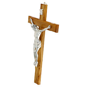 Olive wood crucifix with silver resin body, Valenti 25 cm