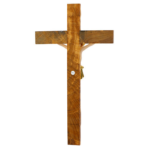 Painted resin body olive wood crucifix by Valenti, 35 cm 4
