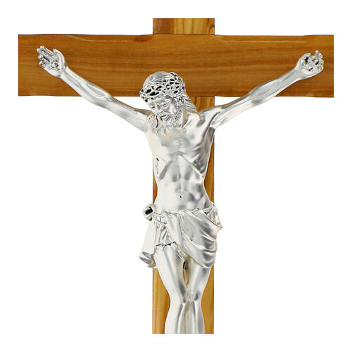 Olivewood cross, polished silver body of Christ, 20 in, Valenti Argenti 2