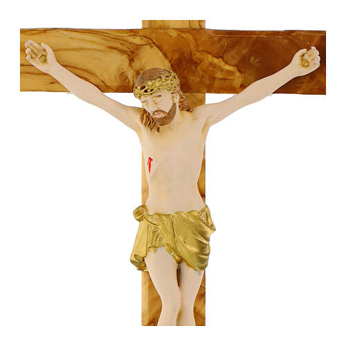 Olivewood crucifix, painted resin body, Valenti, 20 in 2