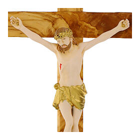 Crucifix bois olivier résine colorée Valenti 50 cm