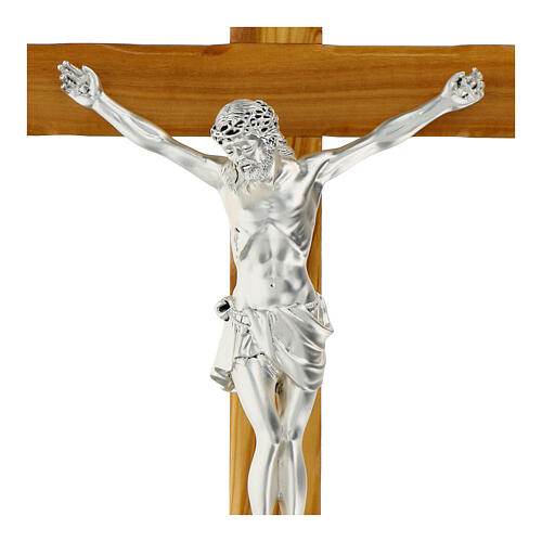 Silvery resin Christ on olivewood cross, Valenti, 25x14 in 2