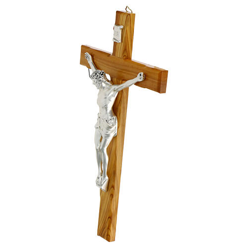 Silvery resin Christ on olivewood cross, Valenti, 25x14 in 3