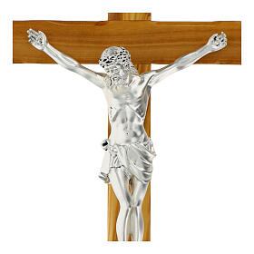 Silver Resin Christ on Olive Wood Cross by Valenti 63x35.5 cm