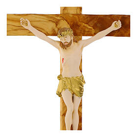 Olive Wood Crucifix with Gold-Painted Resin Body by Valenti 65x35 cm