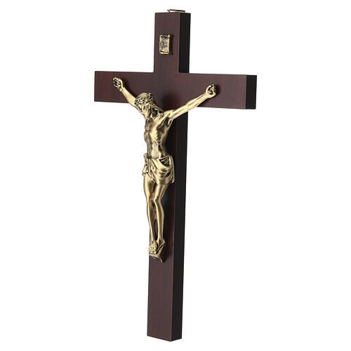 Crucifixo Jesus resina efeito bronze 25 cm cruz madeira Valenti 3