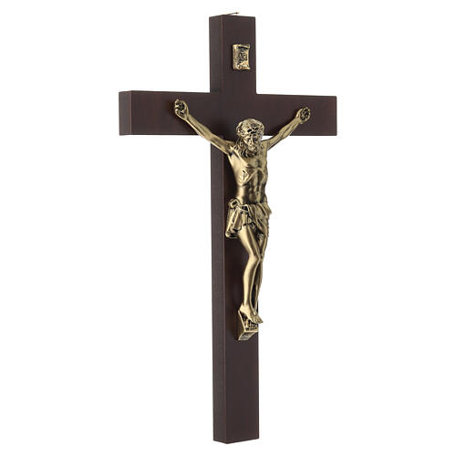 Crucifixo Jesus resina efeito bronze 25 cm cruz madeira Valenti 5