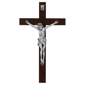 Crucifijo madera nogal Jesús resina plata opaca 25 cm Valenti