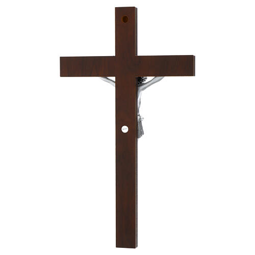 Crucifix bois couleur noyer Jésus résine argent mat 25 cm Valenti 4