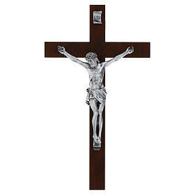 Walnut Wood Crucifix with Matte Silver Resin Christ Corpus, 25 cm Valenti