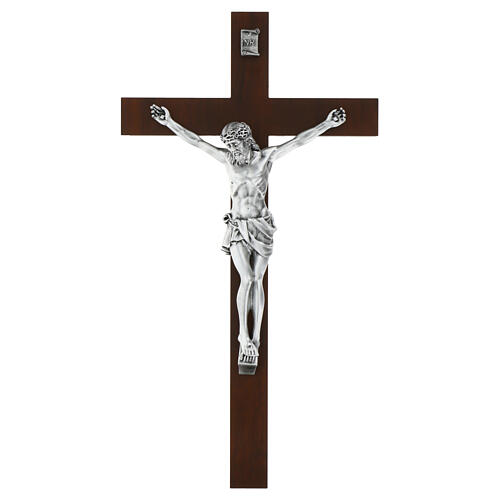 Crucifijo plata opaca cruz madera oscura Valenti 50 cm 1