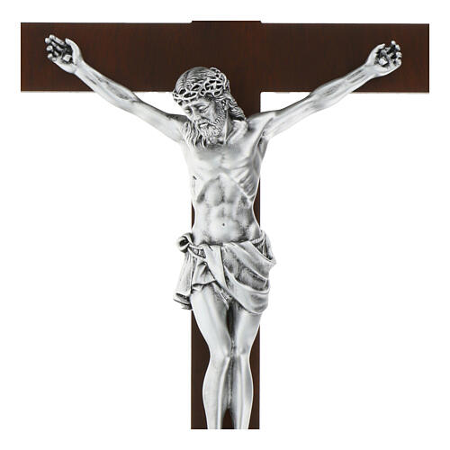Matte Silver Crucifix on Dark Wood Cross by Valenti, 50 cm 2