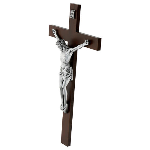 Dull silver body of Christ with dark wooden cross, Valenti, 25 in 3