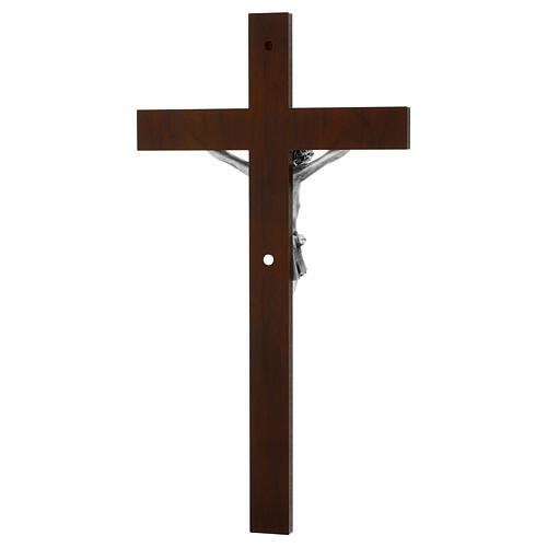 Dull silver body of Christ with dark wooden cross, Valenti, 25 in 5