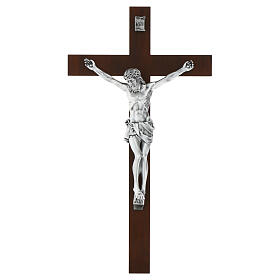 Dark Wood Cross with Matte Silver Resin Body, Valenti 63 cm