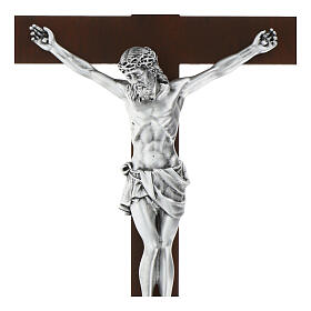 Dark Wood Cross with Matte Silver Resin Body, Valenti 63 cm
