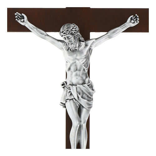 Dark Wood Cross with Matte Silver Resin Body, Valenti 63 cm 2