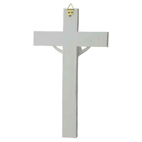 Modern crucifix of white and dove-coloured resin, Valenti Argenti, 9 in 4