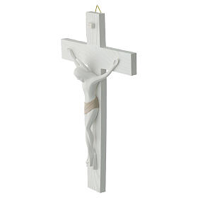 Crucifix of modern style, white and dove-coloured resin, Valenti, 12 in