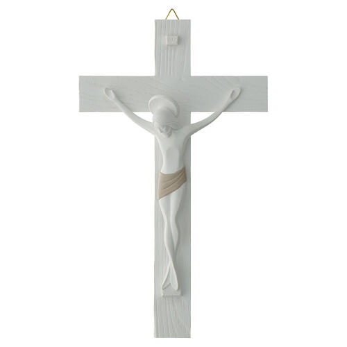 Crucifix of modern style, white and dove-coloured resin, Valenti, 12 in 1