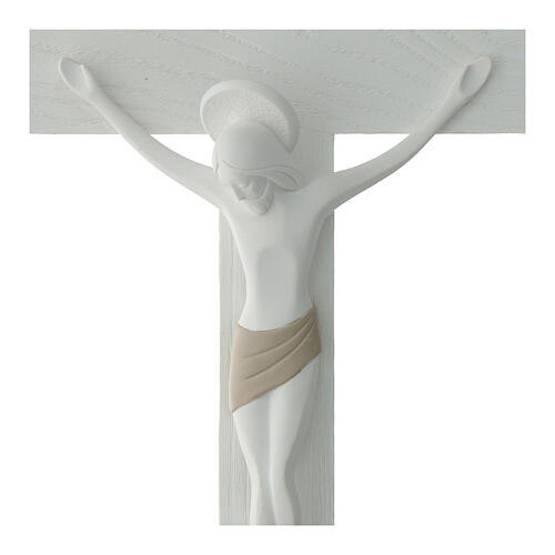 Modern cross with stylised Jesus, white resin, Valenti, 20 in 2