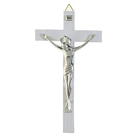 Resin Wall Cross with Shiny Silver Body, Valenti Argenti 23 cm