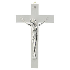 Crucifix of white resin with polished silver body, Valenti, 12 in