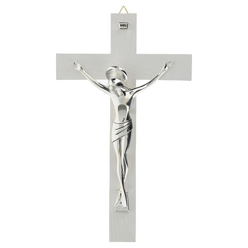 Crucifix of white resin with polished silver body, Valenti, 12 in 1