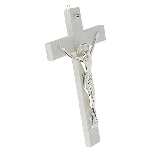 Crucifix of white resin with polished silver body, Valenti, 12 in 3