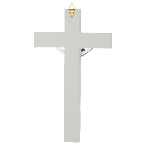 Crucifix of white resin with polished silver body, Valenti, 12 in 4