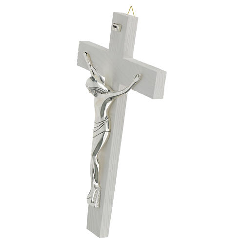 Modern White Resin Crucifix with Polished Silver Body by Valenti 30 cm 2