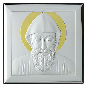 Picture of St. Charbel, silver bilaminate with golden halo, Valenti, 5x5 in