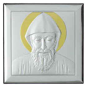 Tableau Saint Charbel argent bilaminé or Valenti 12x12 cm