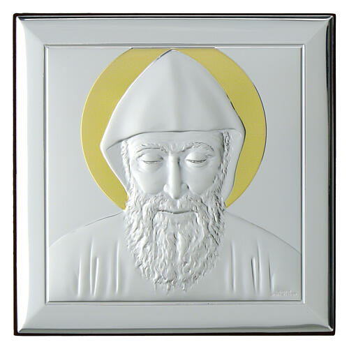 Tableau Saint Charbel argent bilaminé or Valenti 12x12 cm 1