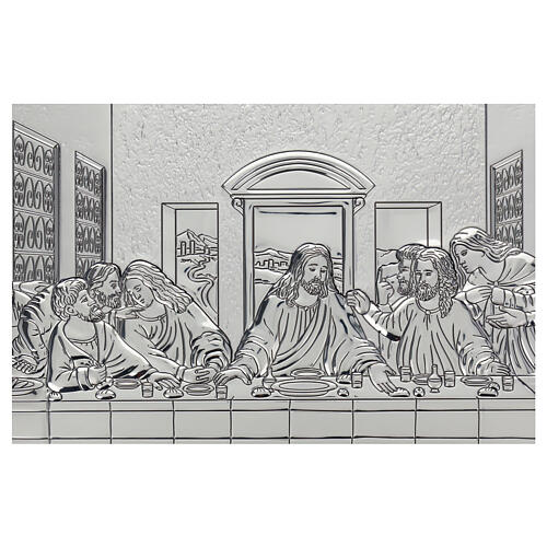 Last Supper bas-relief in silver bilaminate, 90x45 cm 2