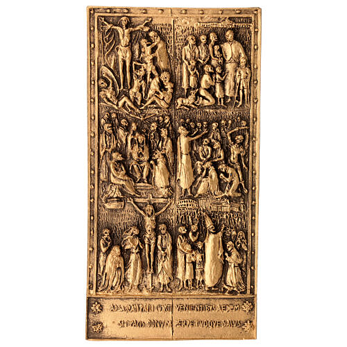 Bronzierte Harzplatte Heilige Pforte S Paolo 6x12 cm 1
