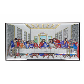Coloured bilaminated Last Supper painting on wood, 18x36 in
