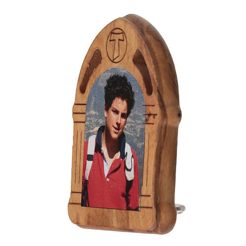 Tableau Carlo Acutis forme arche bois d'olivier 5x4 cm 2