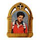 Quadretto Carlo Acutis forma arco legno ulivo 5x4 cm s1