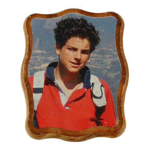 Blessed Carlo Acutis picture with olive wood wave frame, 6x4 cm 1