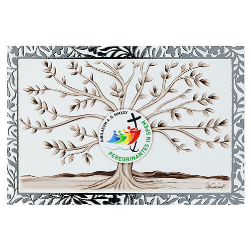 Jubilee 2025 picture, Tree of Life, white wood, 3.5x5.5 in, Valenti 1