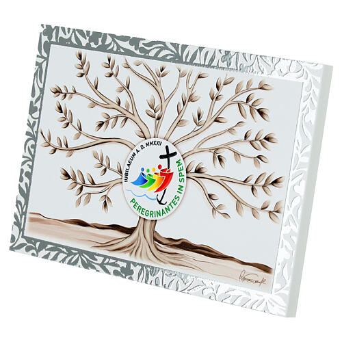 Jubilee 2025 picture, Tree of Life, white wood, 3.5x5.5 in, Valenti 2