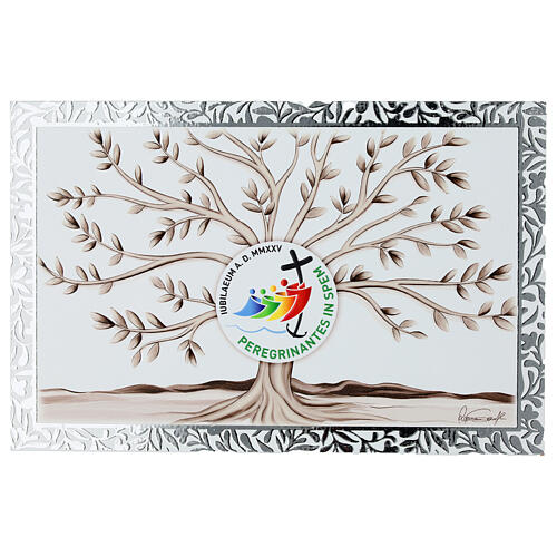 Quadro albero vita Giubileo 2025 cornice decori argento 12x18 cm Valenti 1