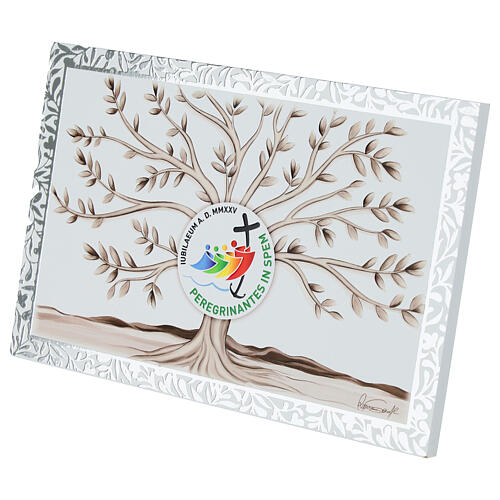 Quadro albero vita Giubileo 2025 cornice decori argento 12x18 cm Valenti 2