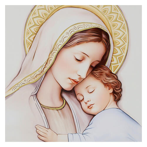 Gottesmutter mit Kind – Bild auf Holz mit goldfarbenem Rahmen von Valenti Argenti, 38,5x34 cm 2