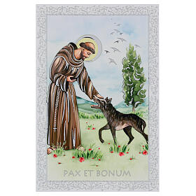 Quadro de madeira São Francisco de Assis com lobo 18x10 cm Valenti