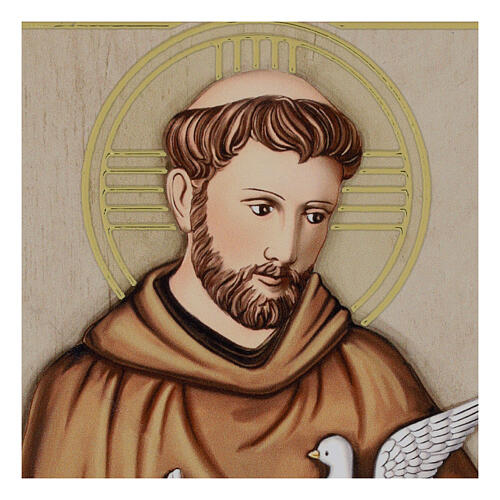St. Francis of Assisi with doves, wooden picture by Valenti, 5x4 in 2