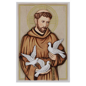 San Francesco tortorelle quadretto legno Valenti 13x10 cm